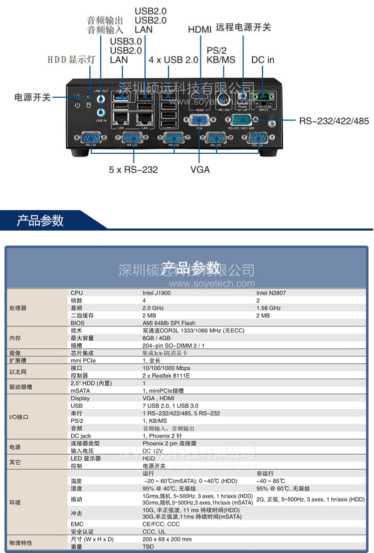 研华 AIMC-2000J-HDA1E 四核J1900模块化无风扇嵌入式原装工控机
