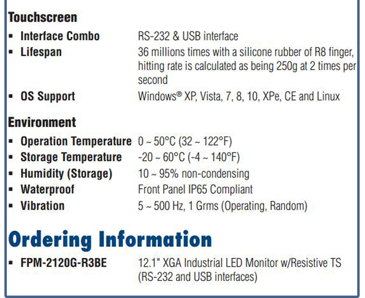 全新研华 工业等级平板显示器FPM系列 6寸工业显示器 FPM-2120G