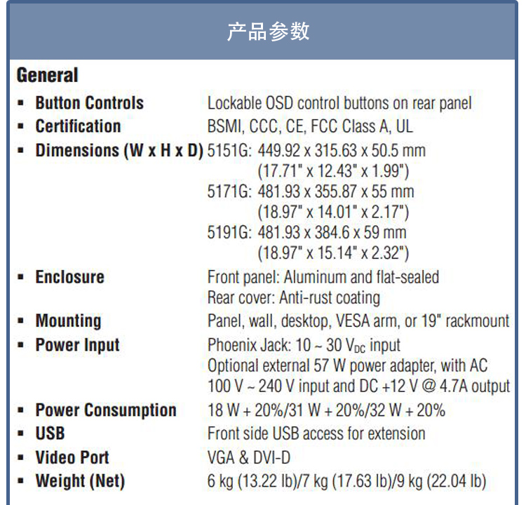 全新研华 工业等级平板显示器FPM系列 15寸工业显示器 FPM-5151G