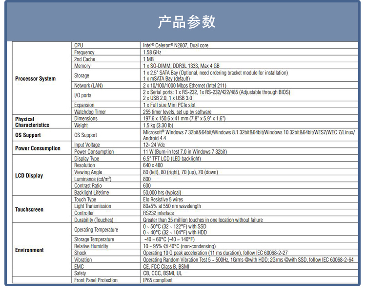 全新研华 嵌入式无风扇工业平板电脑 无噪音低功耗 PPC-3060S