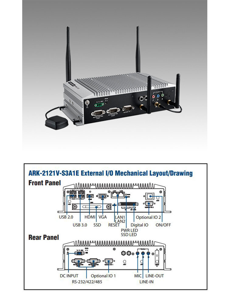 全新研华无风扇嵌入式工控机 车载应用 ARK-2121V