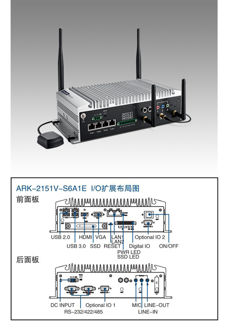 全新研华无风扇嵌入式工控机 车载应用 ARK-2151V