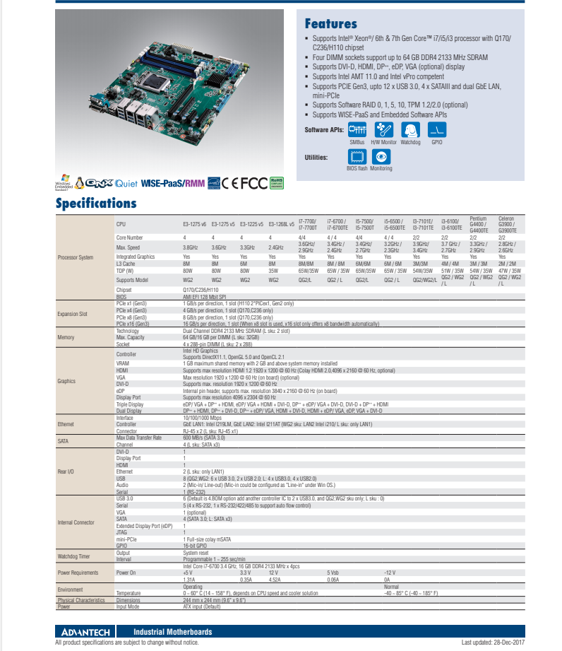 研华工业主板AIMB-585 Intel® Xeon® E3/ Core™ i7/i5/i3 LGA1151