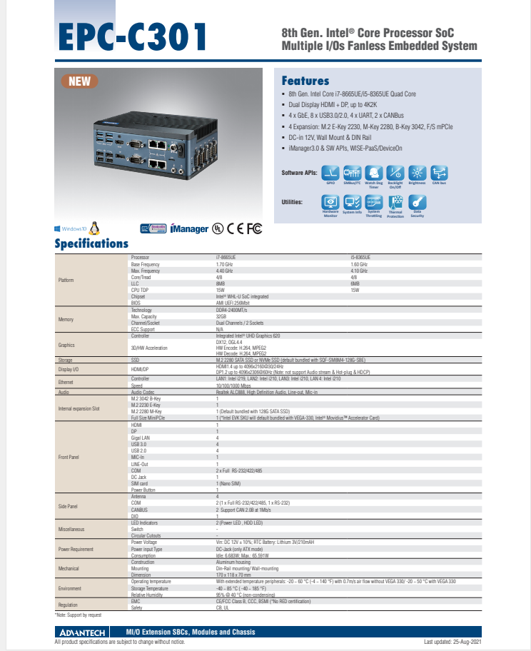 研华EPC-C301无风扇嵌入式工控机