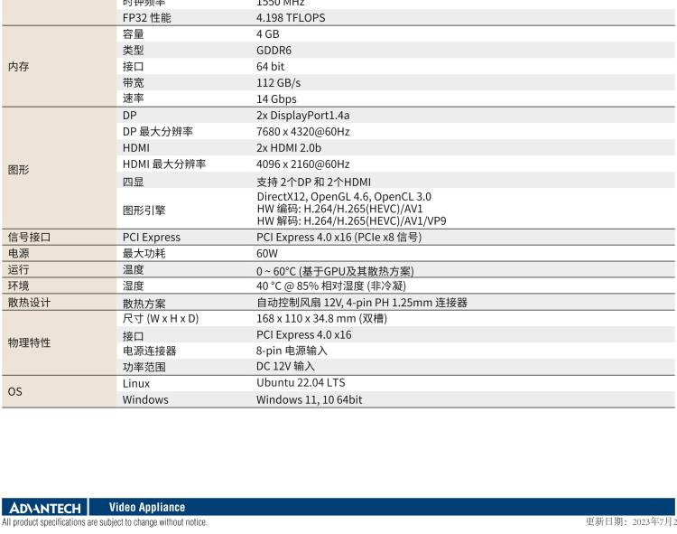 研华VEGA-P110 Intel Arc A370M 嵌入式 GPU卡 PCIe x16 ，带2个HDMI 2.0b, 2个DP 1.4a