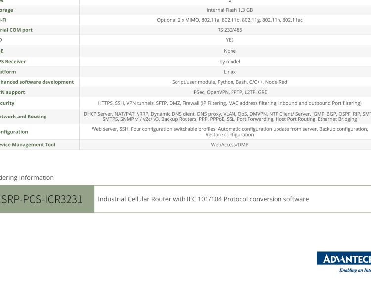 研华ESRP-PCS-ICR3231 Industrial Cellular Router Supports IEC 60870-5-101/104 Communication Protocol