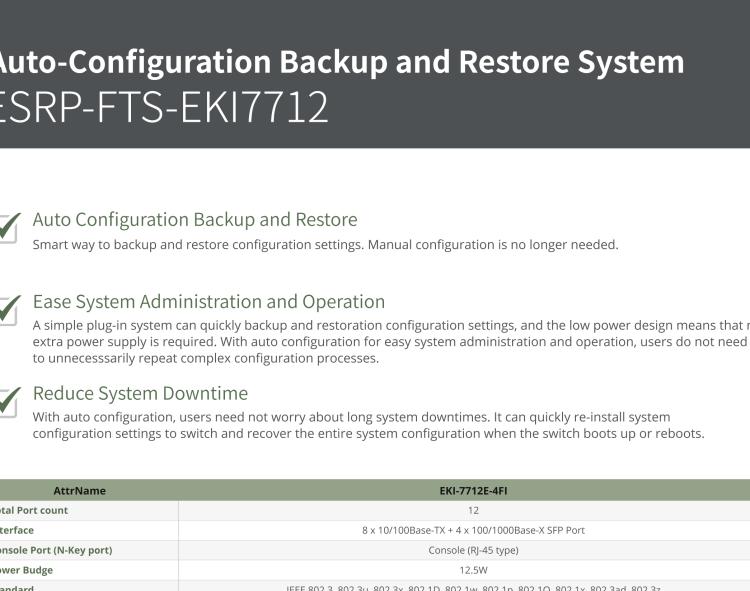 研华ESRP-FTS-EKI7712 Auto-Configuration for Easy System Administration and Operation