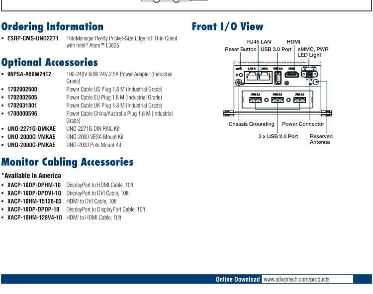 研华ESRP-CMS-UNO2271 ThinManager Ready Pocket-Size Edge IoT Thin Client with Intel® Atom™ E3825