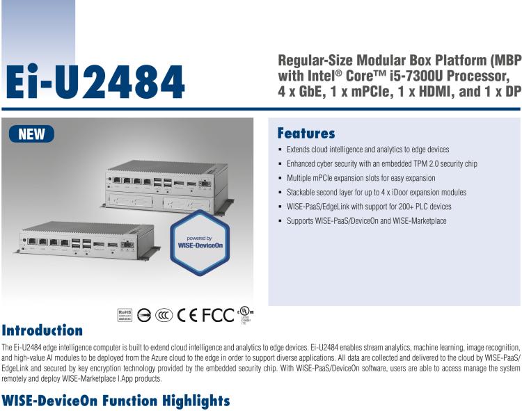 研华Ei-U2484 Regular-Size Modular Box Platform (MBP) with Intel ® Core™ i5-7300U Processor, 4 x GbE, 1 x mPCIe, 1 x HDMI, and 1 x DP