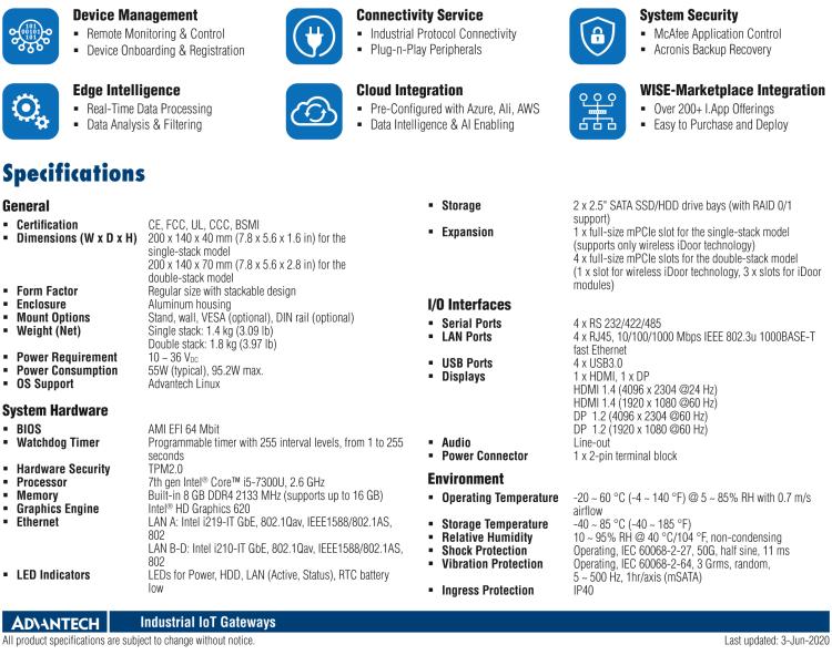 研华Ei-U2484 Regular-Size Modular Box Platform (MBP) with Intel ® Core™ i5-7300U Processor, 4 x GbE, 1 x mPCIe, 1 x HDMI, and 1 x DP