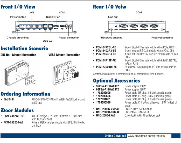研华Ei-U2484 Regular-Size Modular Box Platform (MBP) with Intel ® Core™ i5-7300U Processor, 4 x GbE, 1 x mPCIe, 1 x HDMI, and 1 x DP