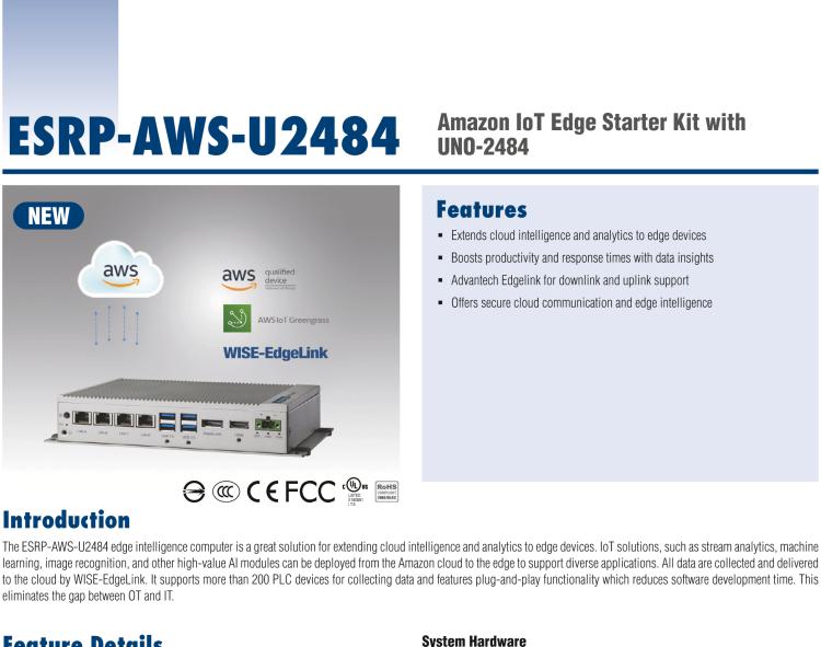 研华ESRP-AWS-U2484 Intel® Core® i5 Modular Compact Embedded Box PC with AWS IoT Greengrass and WISE-EdgeLink