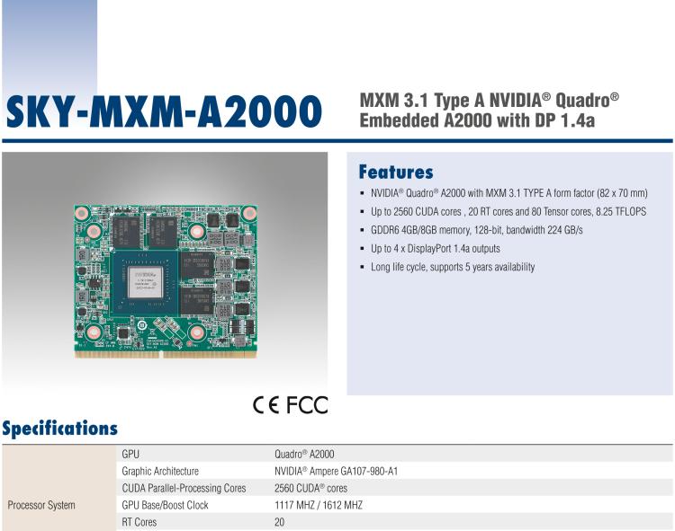 SKY-MXM-T1000 - MXM 3.1 Type A NVIDIA®Quadro®Embedded T1000 with DP 1.4a -  Advantech