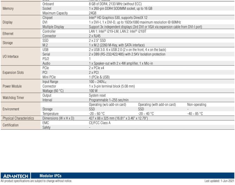 研华MIC-7420 Compact Fanless System with Intel® 6th Gen Core™ i Processor