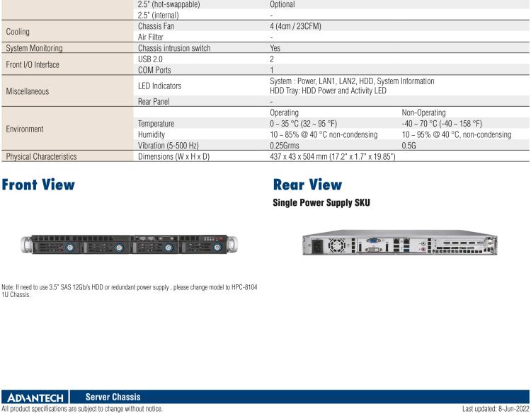 研华HPC-7140 1U 机架式服务器机箱，适用于 MicroATX/ATX 服务器主板，支持4个3.5"热插拔盘位，1个全长/半长PCI-E x16扩展插槽