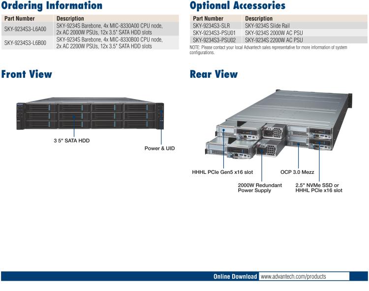 研华SKY-9234S3 2U4N Rackmount Server, Designed for Hyper-converged and Storage Application
