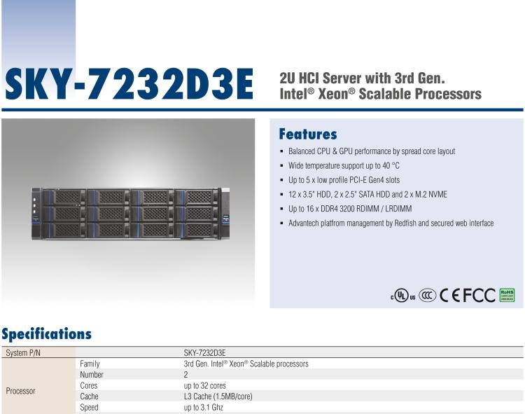 研华SKY-7232D3E 2U HCI Server with 3rd Gen. Intel® Xeon® Scalable Processors