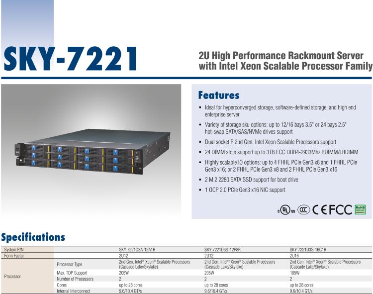 研华SKY-7221 2U High Performance Rackmount Server with Intel Xeon Scalable Processor Family