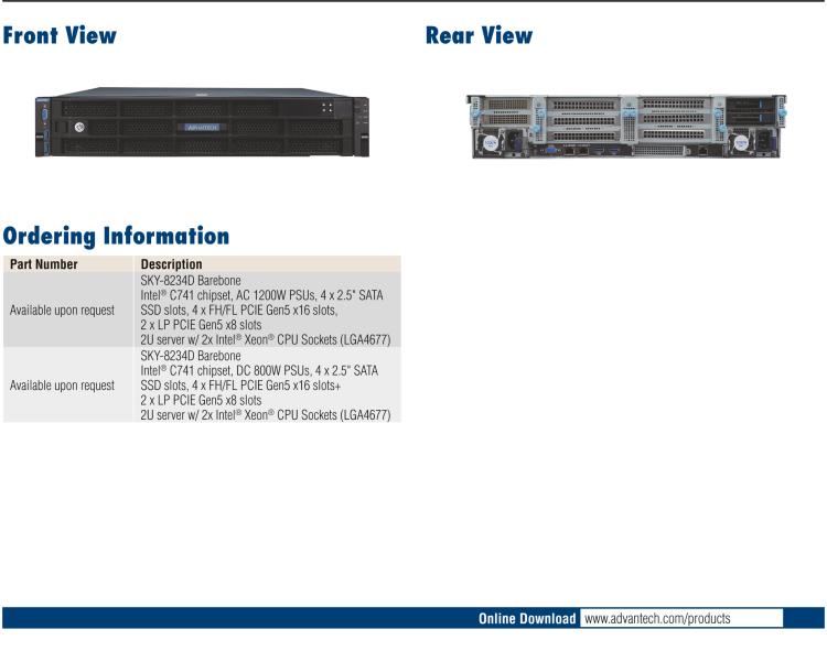 研华SKY-8234D Compact 2U Edge Server based on Dual 4th Gen Intel® Xeon® Scalable Processors