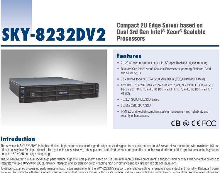 研华SKY-8232DV2 Compact 2U Edge Server based on Dual 3rd Gen Intel® Xeon® Scalable Processors