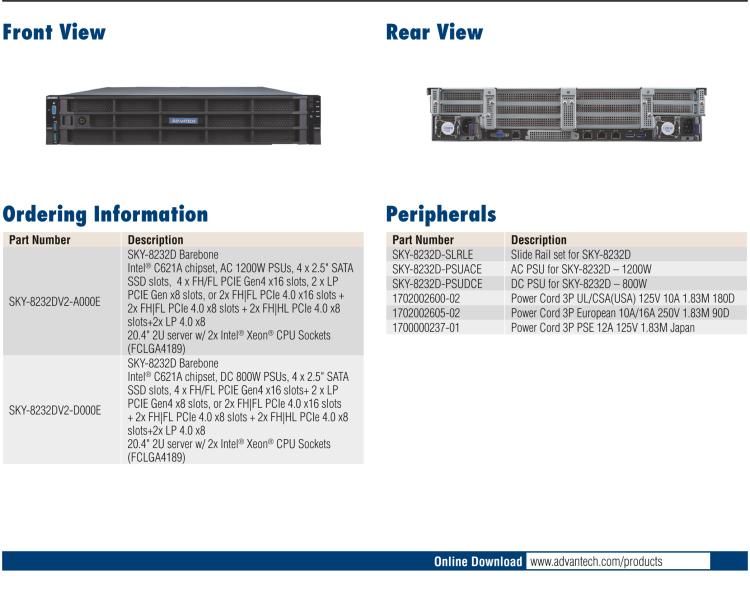 研华SKY-8232DV2 Compact 2U Edge Server based on Dual 3rd Gen Intel® Xeon® Scalable Processors
