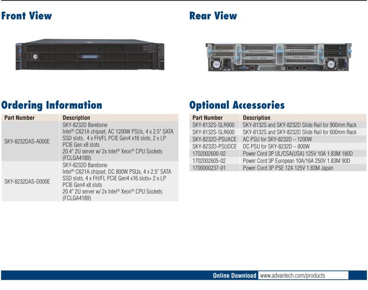 研华SKY-8232D Compact 2U Edge Server based on Dual 3rd Gen Intel® Xeon® Scalable Processors
