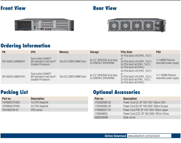研华SKY-820V3 2U Edge Server with 4th Generation Intel Xeon Scalable Processors