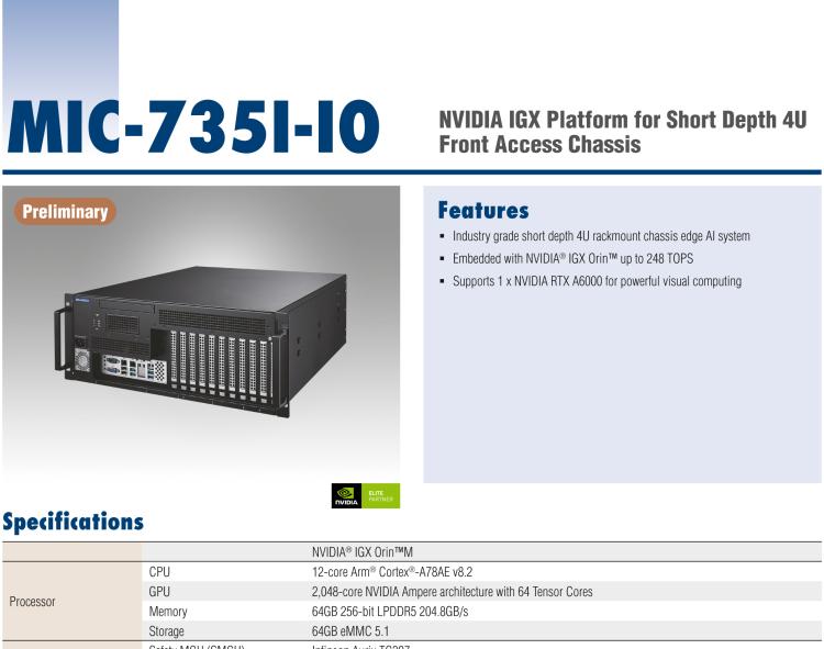 研华MIC-735I-IO NVIDIA IGX Platform for 4U Front Access Chassis