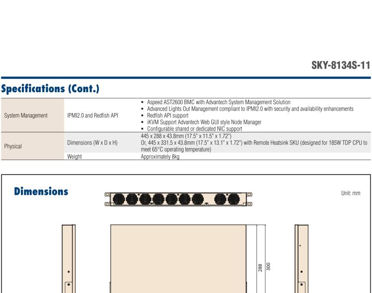 研华SKY-8134S-11 Ultra-short Depth 1U Edge Server for Open RAN & MEC based on 4th Gen Intel® Xeon® Scalable Processor with Intel® vRAN Boost