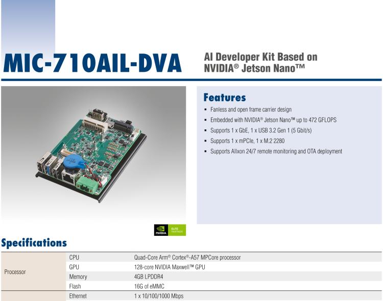 研华MIC-710AIL-DVA1 NVIDIA® Jetson Nano™ 开发板