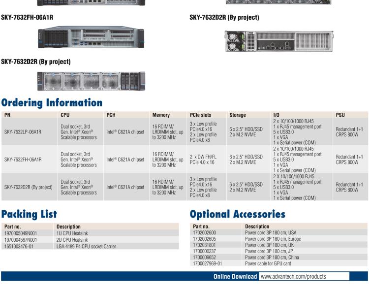 研华SKY-7632D 2U Edge Sever with 3rd Gen. Intel® Xeon® Scalable Processors