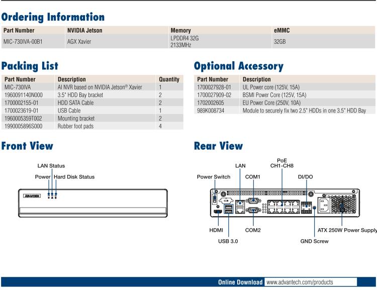 研华MIC-730IVA 基于NVIDIA® Jetson AGX Xavier™的8ch AI NVR