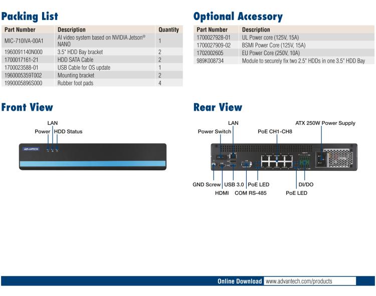 研华MIC-710IVA 基于 NVIDIA® Jetson Nano™平台8ch AI网络视频记录器