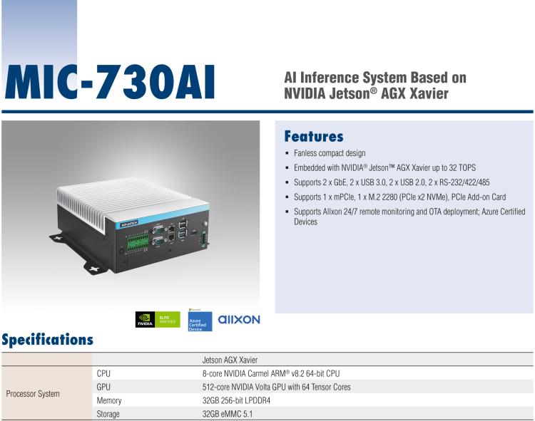 研华MIC-730AI 基于 NVIDIA Jetson® Xavier平台AI推理服务器