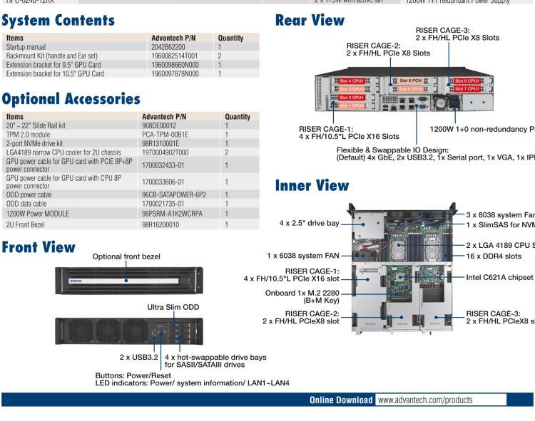 研华HPC-6240+ASMB-622 2U 20” short-depth Edge Accelerator Server with Dual Intel® 3rd Gen Xeon® Scalable processors, supporting 8 expansion slots