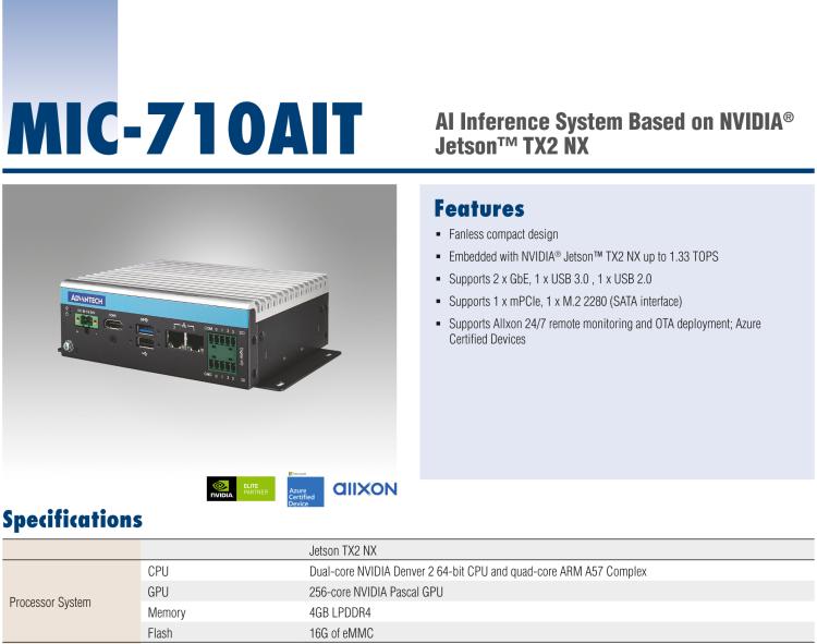 研华MIC-710AIT AI System Based on NVIDIA® Jetson™ TX2 NX