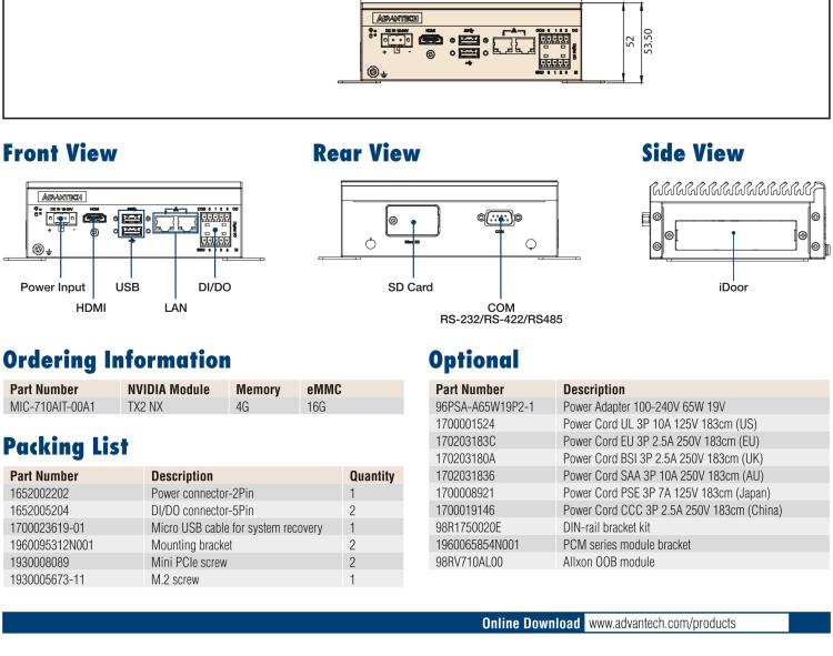 研华MIC-710AIT AI System Based on NVIDIA® Jetson™ TX2 NX