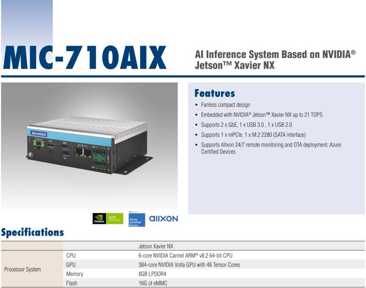 研华MIC-710AIX 基于 NVIDIA® Jetson™ Xavier NXAI推理系统