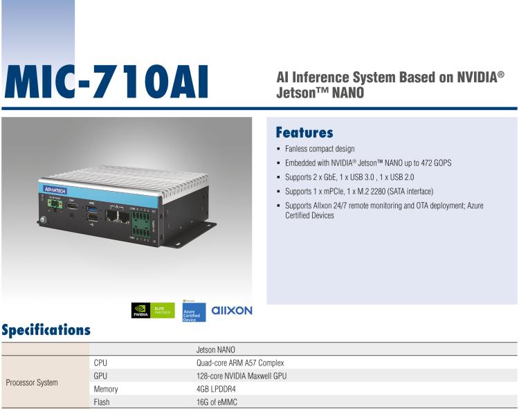 研华MIC-710AI 基于 NVIDIA® Jetson Nano™平台的AI 边缘端推理服务器