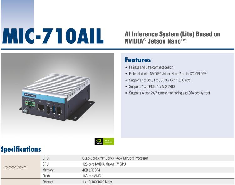 研华MIC-710AIL 基于NVIDIA® Jetson Nano™/Xavier™ NX AI推理系统