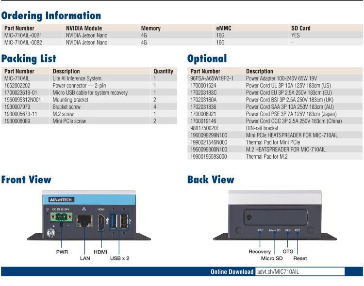 研华MIC-710AIL 基于NVIDIA® Jetson Nano™/Xavier™ NX AI推理系统