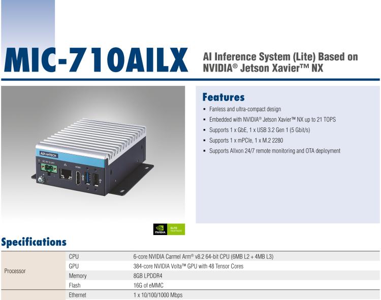 研华MIC-710AILX 基于NVIDIA® Jetson Xavier™ NX / Nano™ AI推理系统