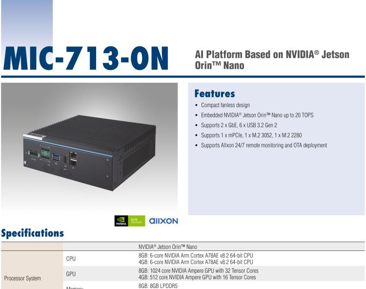 研华MIC-713-ON AI Platform Based on NVIDIA® Jetson Orin™ Nano