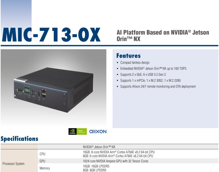 研华MIC-713-OX AI System Based on NVIDIA® Jetson Orin™ NX