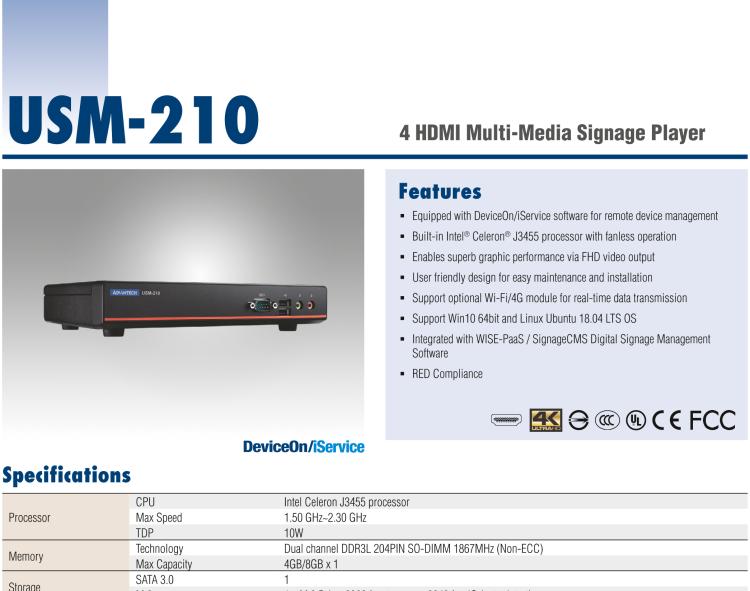 研华USM-210 4 路HDMI 多媒体播放盒