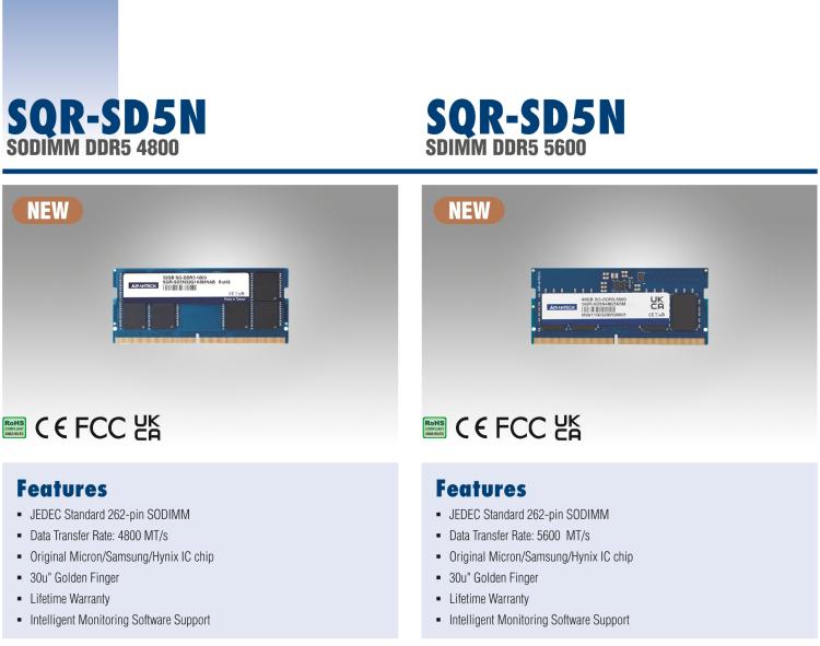 研华SQR-SD5N 工业级 SODIMM DDR5