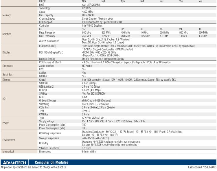 研华SOM-7533 Intel Core-I/Pentium/Celeron和Atom x7000系列处理器（Alder Lake-N）COM Express Mini Type 10模块