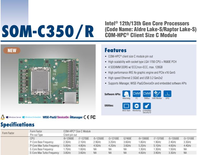 研华SOM-C350 Intel Alder Lake-S 可更换型 CPU，COM-HPC Client Size C 模块