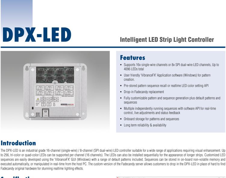 研华DPX-LED The DPX-LED is an industrial grade 16-channel (single-wire) / 8-channel (SPI dual-wire) LED controller suitable for diverse applications.