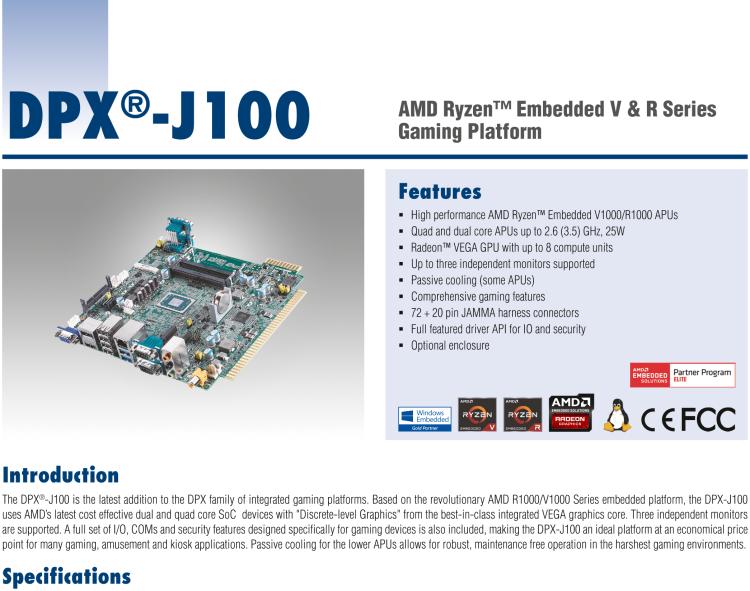 研华DPX-J100 AMD Ryzen™ Embedded V & R Series Gaming Platforms